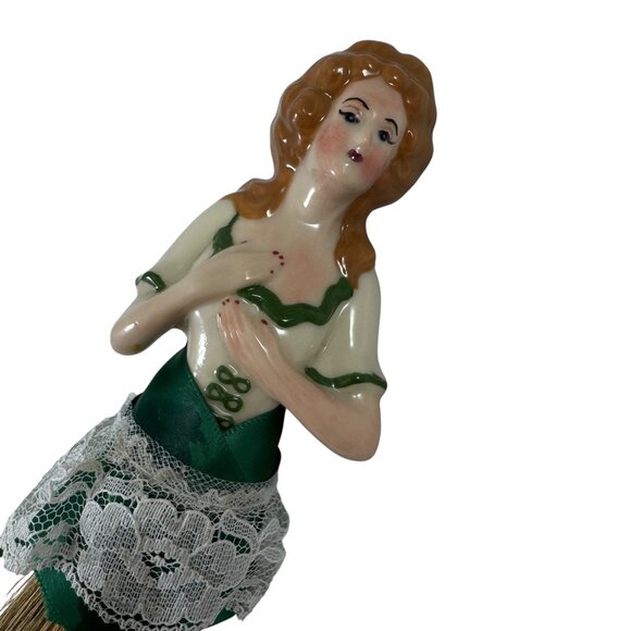 Porcelain Half Doll Handle Whisk Broom Vanity Brush Vintage 1930s German - Picture 2 of 3